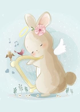  bunny playing harp