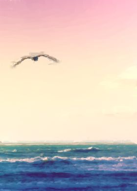 Bird flying on the oceans