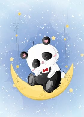 Cute mr panda on the moon