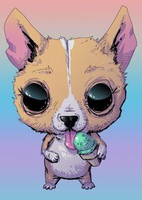 Corgi Eating Ice Cream