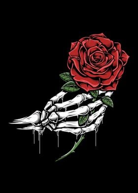skull hand holding a rose