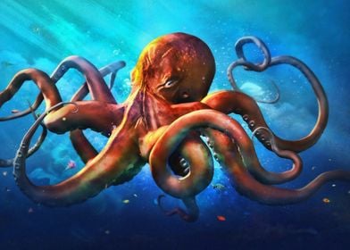 cartoon octopus underwater