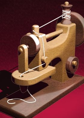 Wooden toy sewing machine