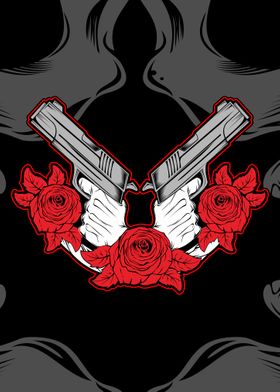 holding gun with rose