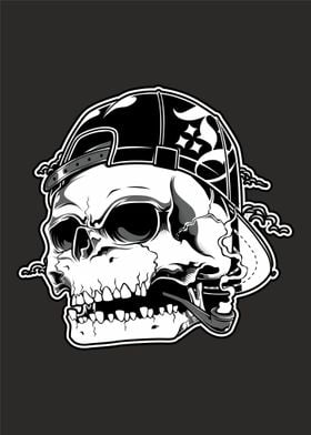 skull wearing hat smoking