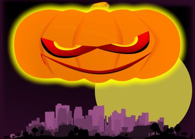 Evil Pumpkin Over The City