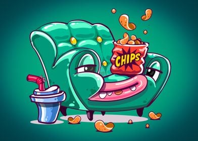 Funny couch and chips