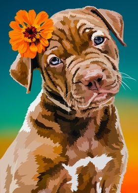 Summer Puppy with Flower