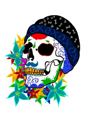 Skull and Flowers