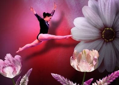 Gymnastics girl in flowers