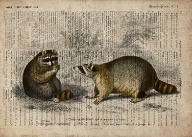 Raccoons on old paper