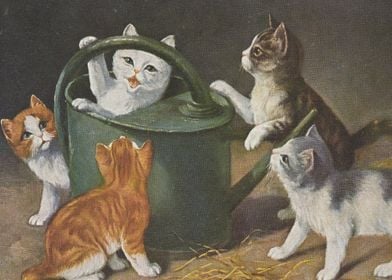 Cats with watering can