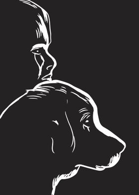 dog and boy on silhouette