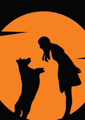 dog and woman on silhouett