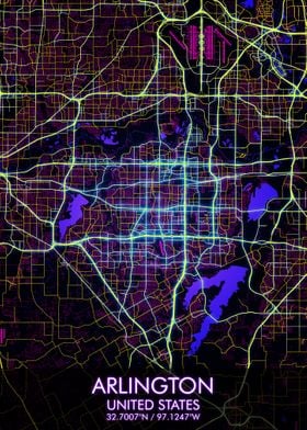 Arlington Night City Map