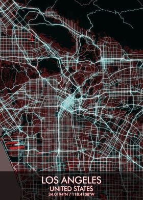 Los Angeles Night City Map