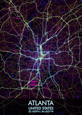 Atlanta Night City Map