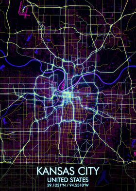 Kansas City Night Map