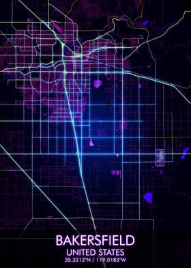 Bakersfield Night City Map