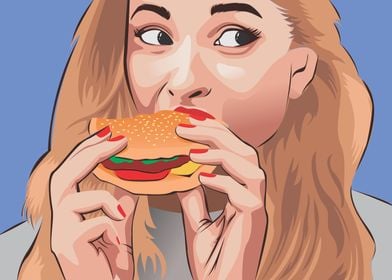 a woman eating a burger