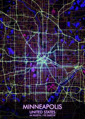 Minneapolis City Map Night