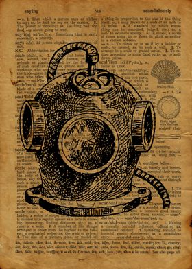 Deep sea diver engraving