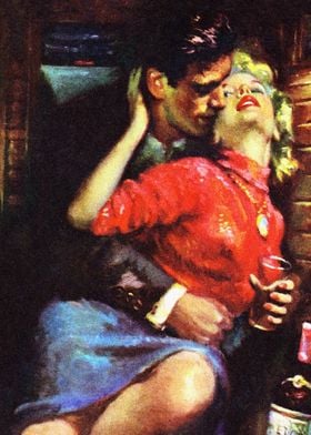 Love in the train pulp art