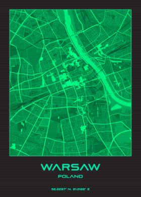 Warsaw Synthwave City Map