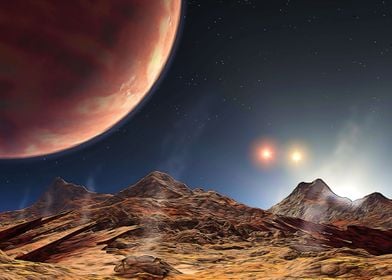 Alien planet with 3 suns