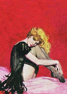 Blonde girl on bed pulp 