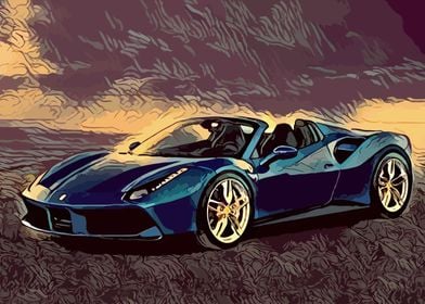 Blue Sports Car Painting