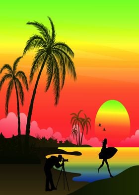 Sunset Surfing Beach Flat