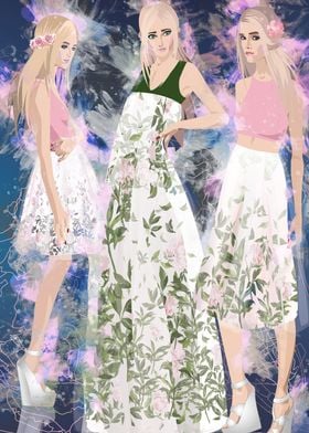 Three girls fashion sketch