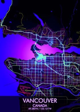 VANCOUVER Night City Map