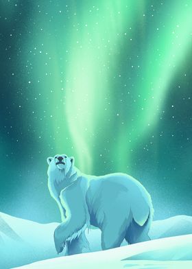 Polar Bear under Aurora
