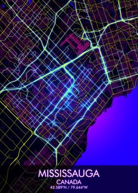 MISSISSAUGA Night City Map