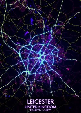 Leicester Night City Map