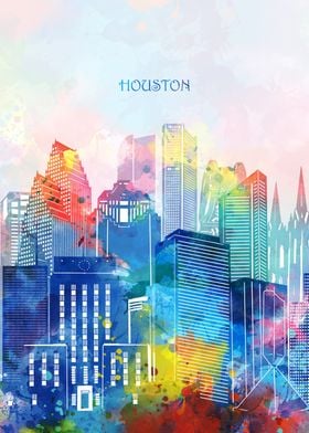 houston cityscape color