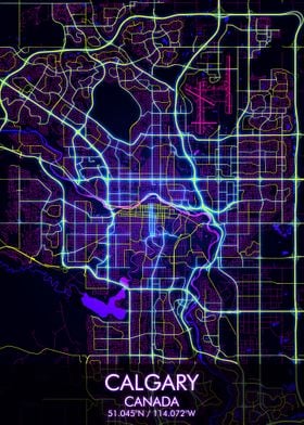 CALGARY Night City Map