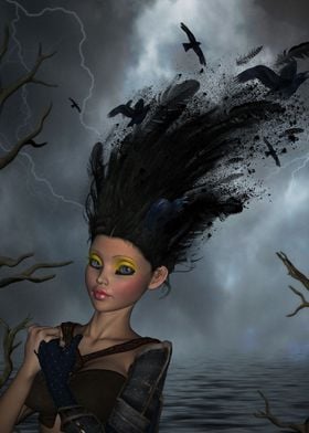 Fantasy girl with crow