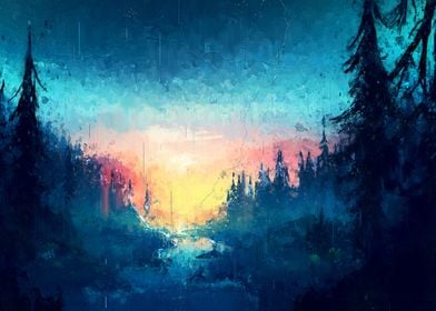 Landscape painting Sunset