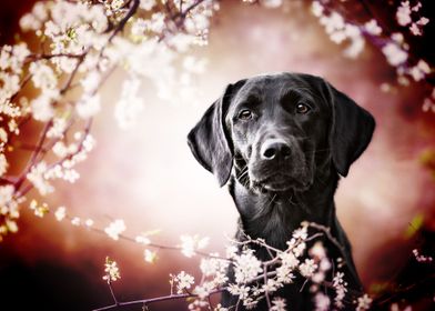 black labrador garden tree