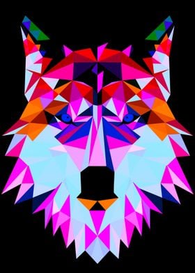 The colorful wolf head art