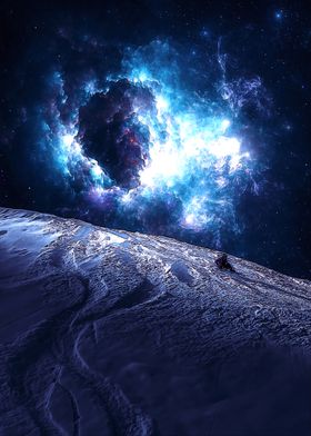 Snowboarder and nebula