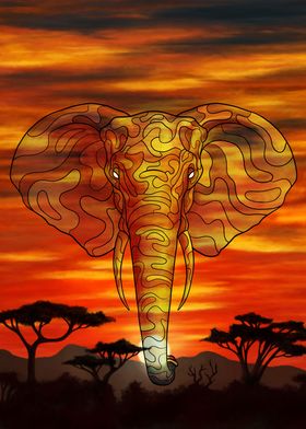 Savanna Sunset Elefant