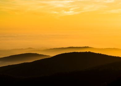 Hills in the fog