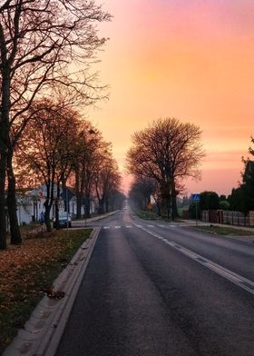 Sunset over a rural road