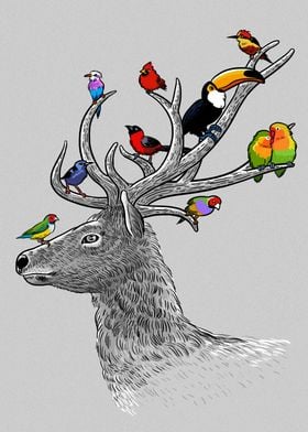 Hipster deer tropical bird