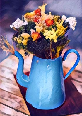 Painted flowers in kettle