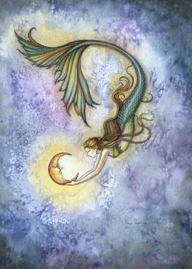 Deep Sea Moon Mermaid Art